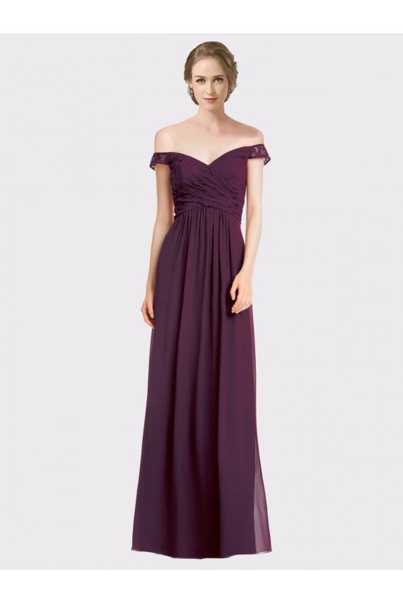 Traube A-Linien Off-Schulter Chiffon Spitze Lange Brautjungfernkleider Websites