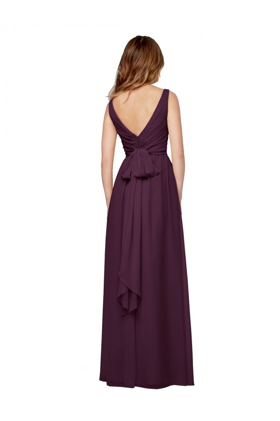 Traube A-Linien V-Ausschnitt Chiffon Lange Brautjungfernkleider Websites