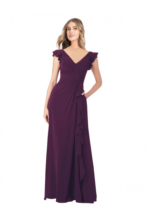 Traube A-Linien V-Ausschnitt Chiffon Lange Brautjungfernkleider Websites