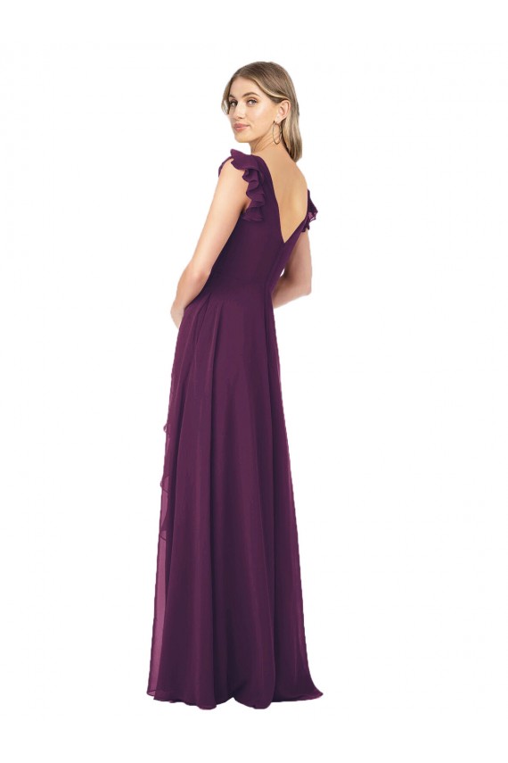 Traube A-Linien V-Ausschnitt Chiffon Lange Brautjungfernkleider Websites