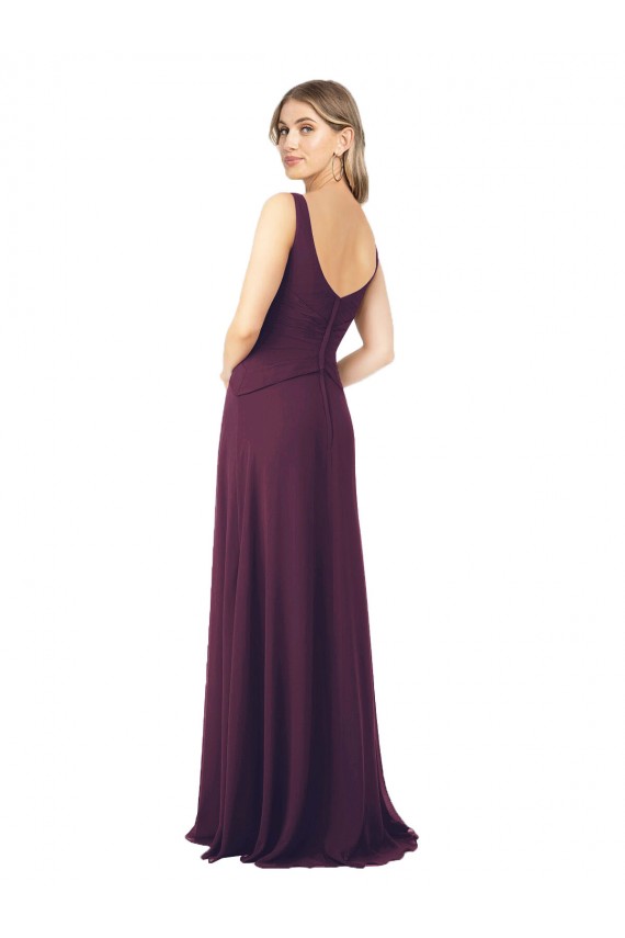 Traube A-Linien V-Ausschnitt Chiffon Lange Brautjungfernkleider Websites