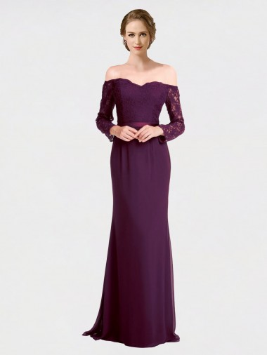 Traube Meerjungfrau Off-Schulter Chiffon Spitze Lange Brautjungfernkleider Websites
