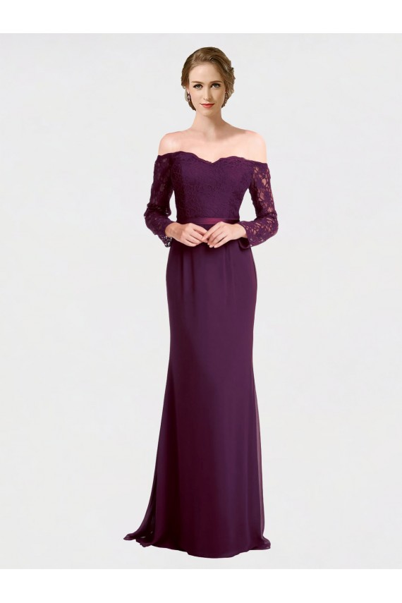 Traube Meerjungfrau Off-Schulter Chiffon Spitze Lange Brautjungfernkleider Websites