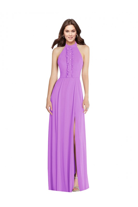Violett A-Linien Neckholder Chiffon Lange Formale Brautjungfernkleider / Abendkleider Websites