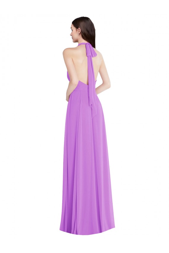 Violett A-Linien Neckholder Chiffon Lange Formale Brautjungfernkleider / Abendkleider Websites