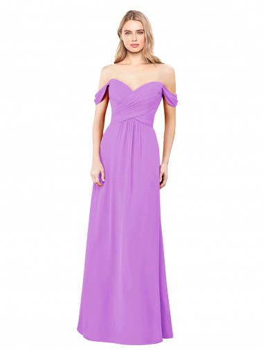 Violett A-Linien Off-Schulter Chiffon Lange Brautjungfernkleider Websites