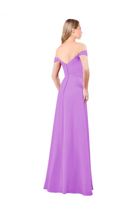 Violett A-Linien Off-Schulter Chiffon Lange Brautjungfernkleider Websites