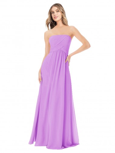 Violett A-Linien Trägerlos Chiffon Lange Brautjungfernkleider Websites