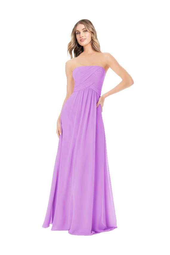 Violett A-Linien Trägerlos Chiffon Lange Brautjungfernkleider Websites