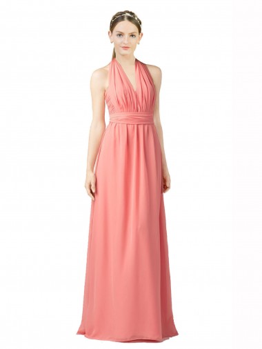 Wassermelone A-Linien Neckholder Chiffon Lange Brautjungfernkleider Websites