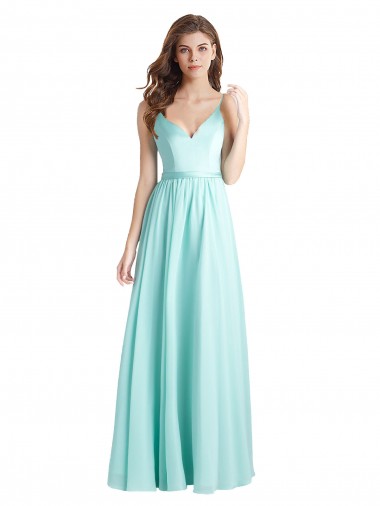 Waterfall A-Linien V-Ausschnitt Chiffon Satin Lange Brautjungfernkleider Websites