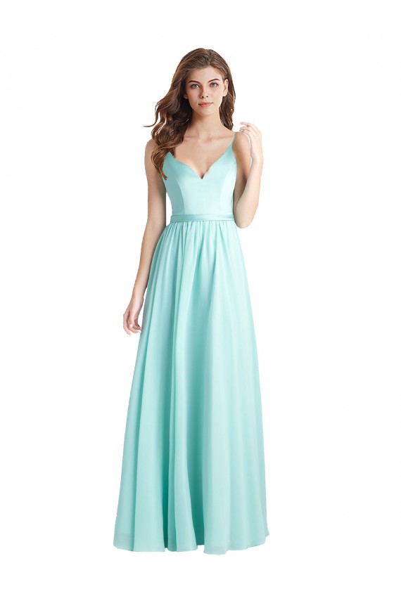 Waterfall A-Linien V-Ausschnitt Chiffon Satin Lange Brautjungfernkleider Websites