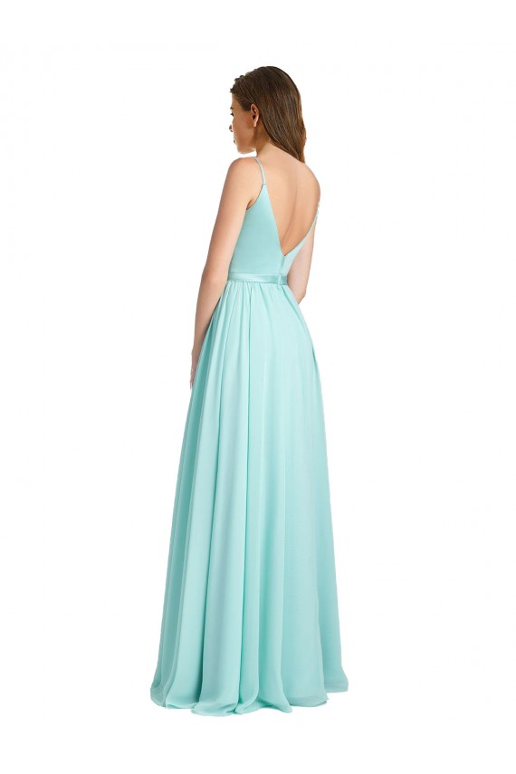Waterfall A-Linien V-Ausschnitt Chiffon Satin Lange Brautjungfernkleider Websites