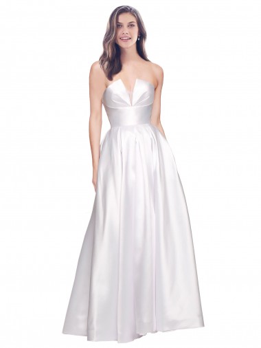 Weiß A-Linien Trägerlos Stretch-Satin Lange Formale Brautjungfernkleider / Abendkleider / Abiballkleider Websites
