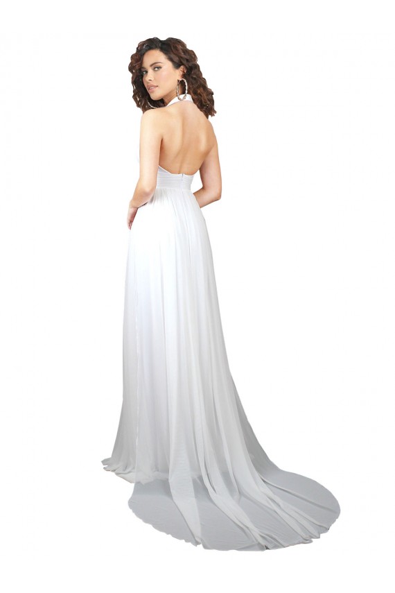 Weiß A-Linien V-Ausschnitt Sweep Zug Chiffon Einfache Strand Brautkleider Websites