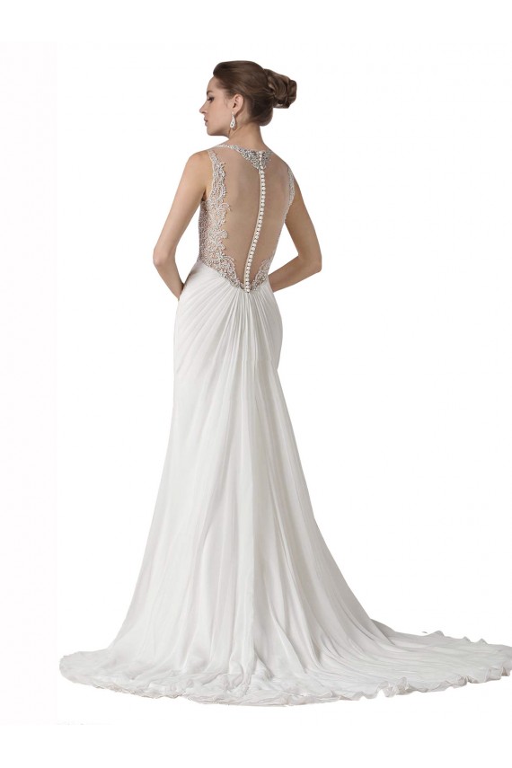 Weiß Etui Kapelle-schleppe Chiffon Strand Brautkleider Websites