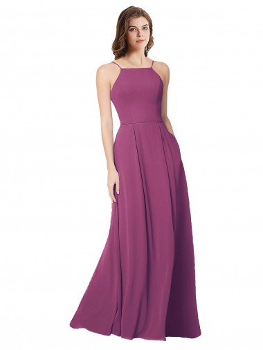 Wilde Beere A-Linien Trägerlos Chiffon Lange Brautjungfernkleider Websites