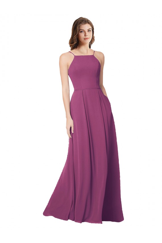 Wilde Beere A-Linien Trägerlos Chiffon Lange Brautjungfernkleider Websites