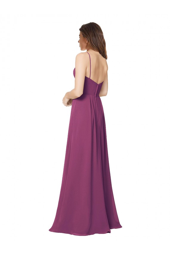 Wilde Beere A-Linien Trägerlos Chiffon Lange Brautjungfernkleider Websites