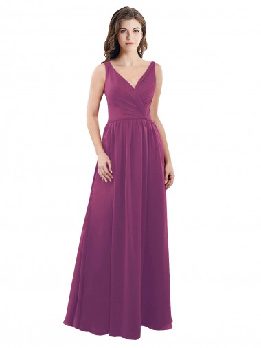 Wilde Beere A-Linien V-Ausschnitt Chiffon Lange Brautjungfernkleider Websites
