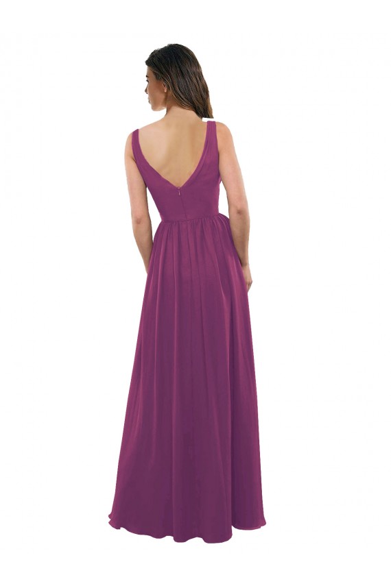 Wilde Beere A-Linien V-Ausschnitt Chiffon Lange Brautjungfernkleider Websites