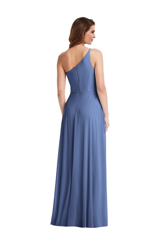 Windsor Blau A-Linien Eine-Schulter Chiffon Lange Formale Brautjungfernkleider / Abendkleider Websites
