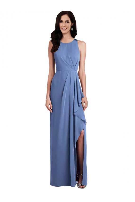 Windsor Blau A-Linien Juwel Ausschnitt Chiffon Lange Brautjungfernkleider Websites