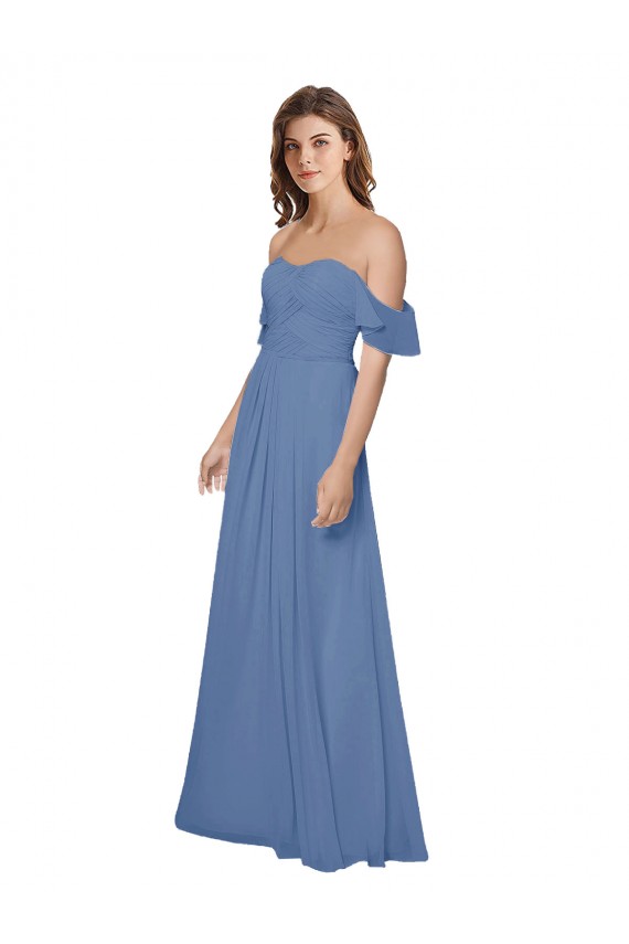 Windsor Blau A-Linien Off-Schulter Trägerlos Chiffon Lange Brautjungfernkleider Websites