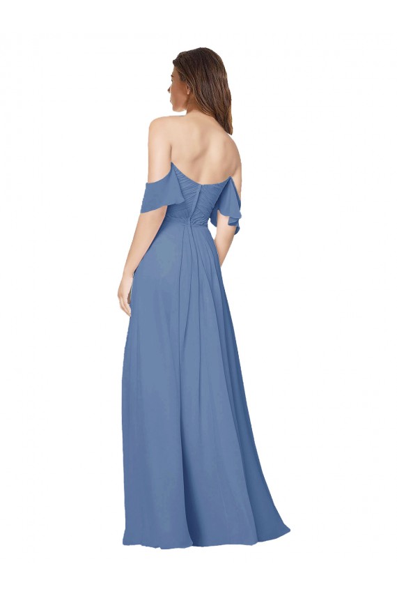 Windsor Blau A-Linien Off-Schulter Trägerlos Chiffon Lange Brautjungfernkleider Websites