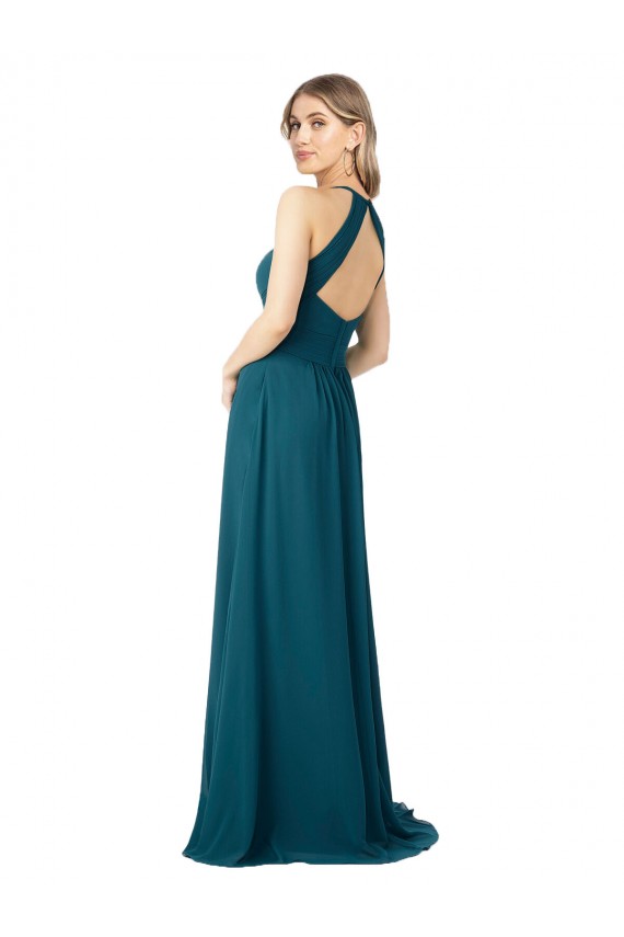 Windsor Blau A-Linien Stehkragen Ausschnitt Chiffon Lange Brautjungfernkleider Websites