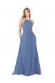 Windsor Blau A-Linien Stehkragen Ausschnitt Chiffon Lange Brautjungfernkleider Websites