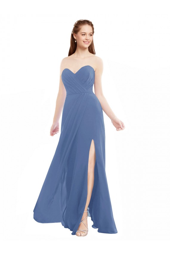 Windsor Blau A-Linien Trägerlos Chiffon Lange Brautjungfernkleider Websites