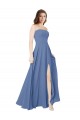 Windsor Blau A-Linien Trägerlos Chiffon Lange Brautjungfernkleider Websites