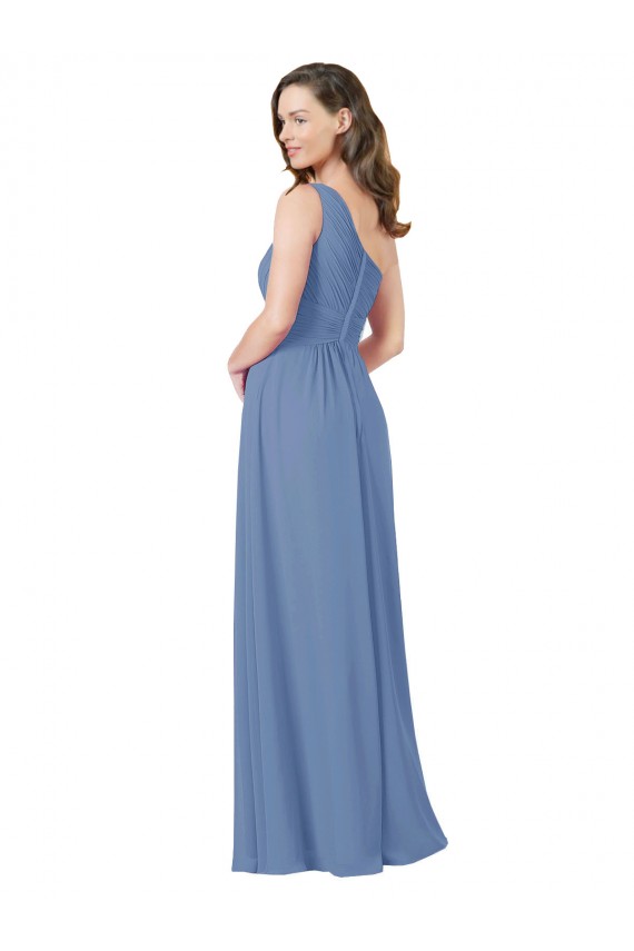 Windsor Blau Etui Eine-Schulter Chiffon Lange Brautjungfernkleider Websites