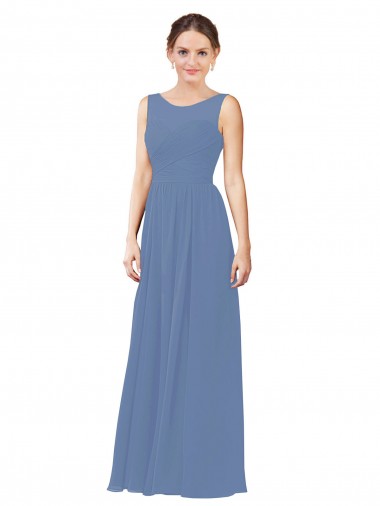 Windsor Blau Etui Illusion Ausschnitt Chiffon Lange Brautjungfernkleider Websites
