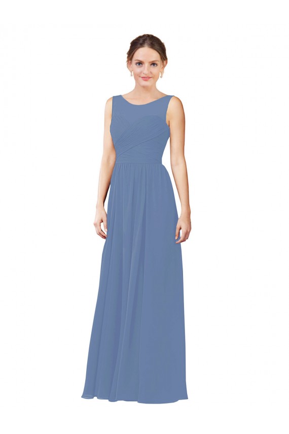 Windsor Blau Etui Illusion Ausschnitt Chiffon Lange Brautjungfernkleider Websites