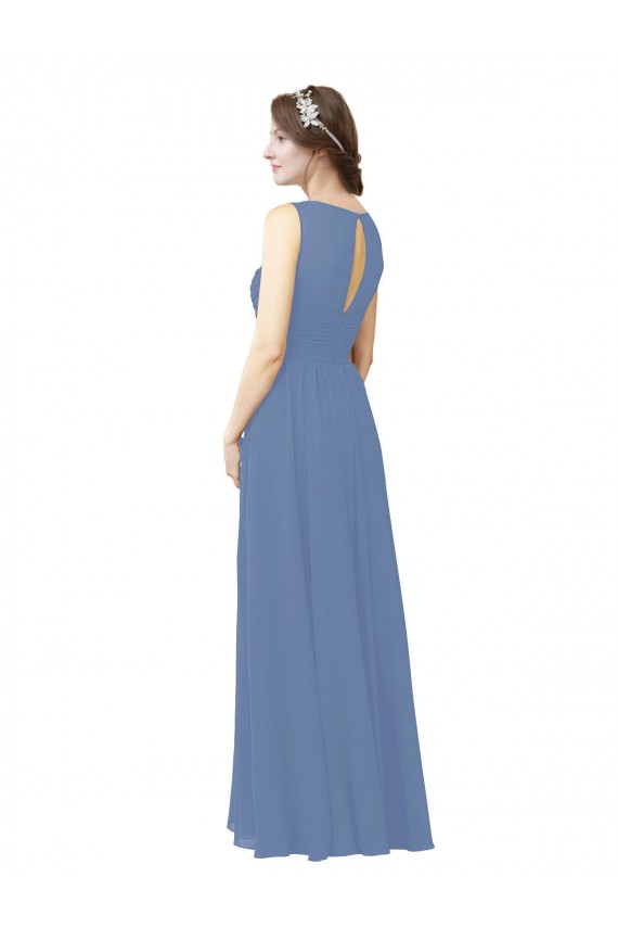 Windsor Blau Etui Illusion Ausschnitt Chiffon Lange Brautjungfernkleider Websites